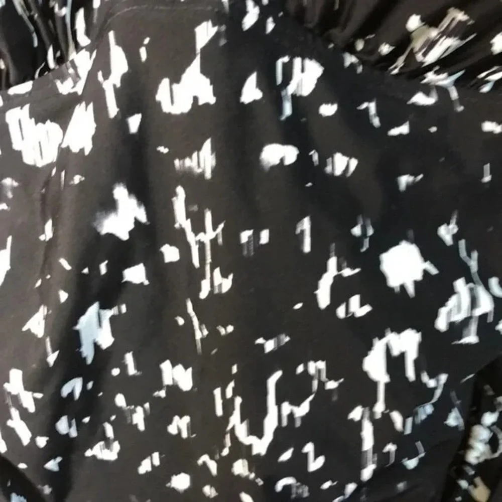 DKNY Women Large Black White Ruffle Neck One Piece‎ Swimsuit Abstract Dot New